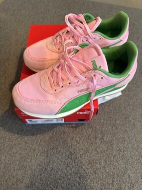 Puma Pink with Green Accent Retro Low-Top Sneakers